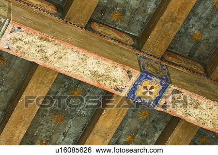 Stock Photograph - Detail hand painted ceiling beams. Fotosearch
