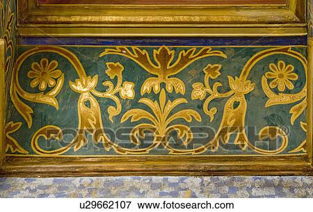 Stock Photo - Detail ornately painted ceiling beams. Fotosearch