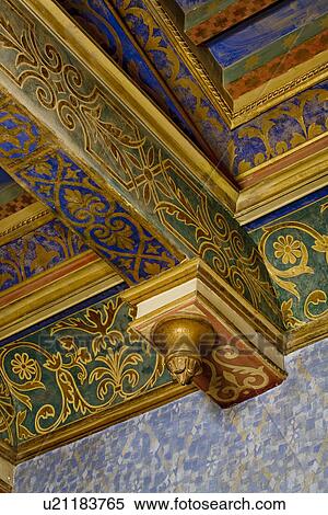 Stock Photography - Detail ornately painted ceiling beams. Fotosearch