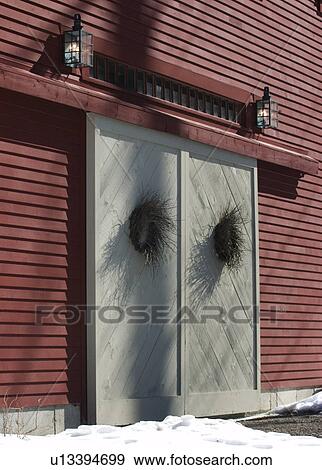 Detail sliding doors outside red barn View Large Photo Image Stock Photo - Detail sliding doors outside red barn. Fotosearch