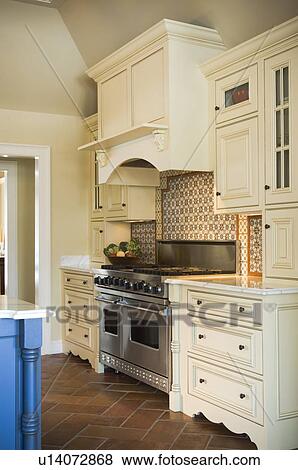 Stock Photo - Detail traditional kitchen with stainless steel double oven. Fotosearch