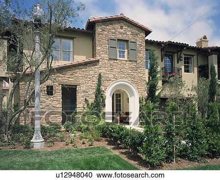 Exterior tuscan style home View Large Photo Image Stock Image - Exterior tuscan style home. Fotosearch