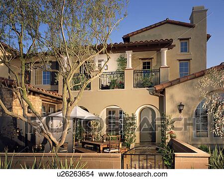 Front elevation Tuscan style home View Large Photo Image Picture - Front elevation Tuscan style home. Fotosearch
