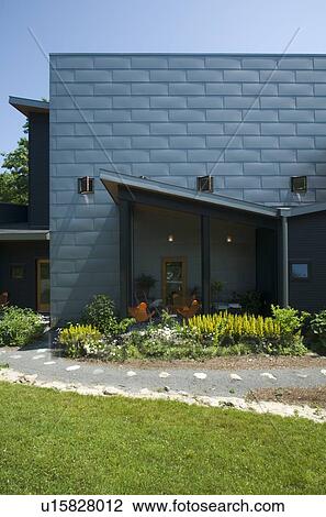 Stock Image - Front entrance to modern home. Fotosearch