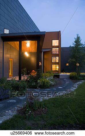 Front entrance to modern home View Large Photo Image Stock Photograph - Front entrance to modern home. Fotosearch