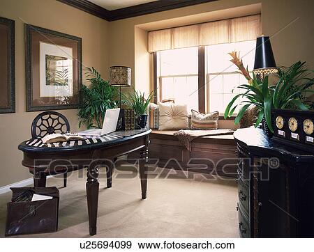 Home office with window seat View Large Photo Image Stock Photo - Home office with window seat. Fotosearch