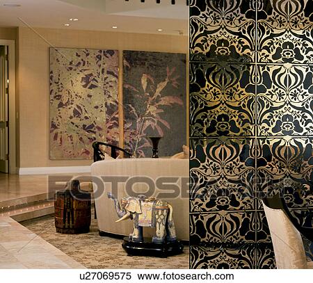 Stock Photography - Interior design panel separates dining area from living room. Fotosearch