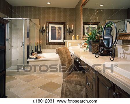 Master bath with built in vanity View Large Photo Image Stock Image - Master bath with built in vanity. Fotosearch