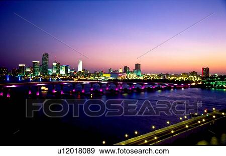 Stock Photo - Miami skyline at sunset. Fotosearch