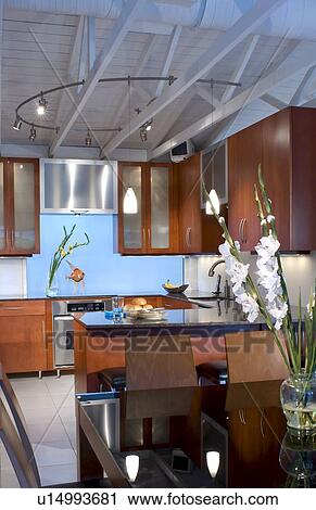 Modern kitchen with rafters View Large Photo Image Stock Image - Modern kitchen with rafters. Fotosearch