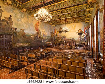 Stock Image - Mural room inside Santa Barbara County Courthouse. Fotosearch