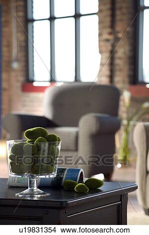 Picture - Selective focus bowl of decorations in living room. Fotosearch