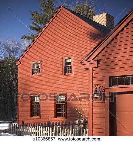 Side view red saltbox style home View Large Photo Image Stock Photo - Side view red saltbox style home. Fotosearch