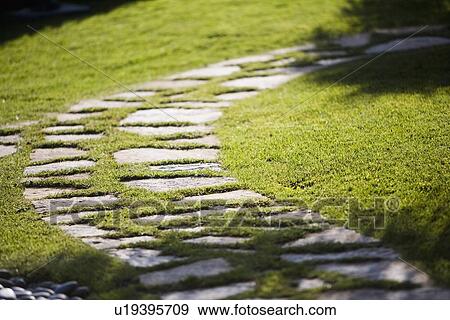 Stock Photo - Stone pathway through yard. Fotosearch