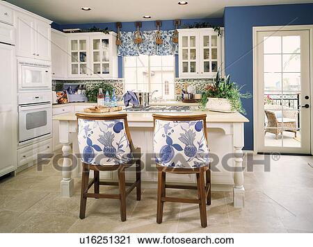 Stock Image - Traditional blue and white kitchen. Fotosearch