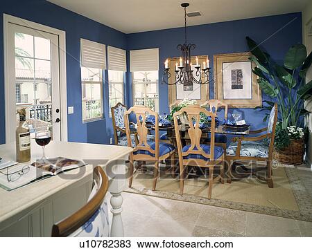 Stock Image - Traditional blue dining room. Fotosearch
