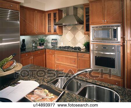Traditional kitchen with granite countertops View Large Photo Image Stock Photo - Traditional kitchen with granite countertops. Fotosearch
