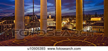 Stock Image - Twilight view of Santa Barbara from courthouse clock tower. Fotosearch