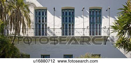Stock Image - View of balcony alongside Santa Barbara Courthouse. Fotosearch