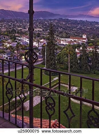 Wrought iron railing along balcony with view of Santa Barbara View Large Photo Image Stock Photography - Wrought iron railing along balcony with view of Santa Barbara. Fotosearch