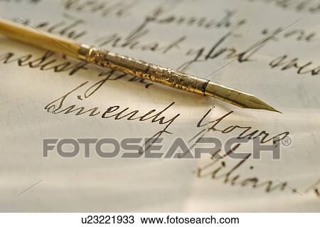 Stock Image - Antique pen and handwriting. Fotosearch