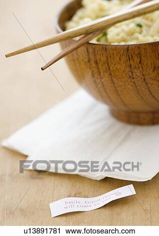 Stock Image - Asian noodle bowl and fortune. Fotosearch