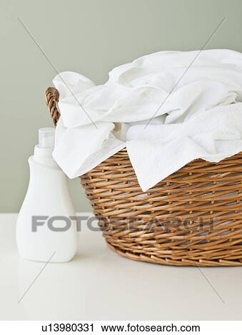 Stock Image - Basket of clean laundry. Fotosearch