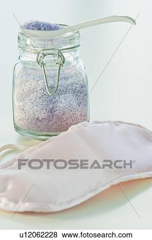 Bath salts and eye mask View Large Photo Image Stock Photo - Bath salts and eye mask. Fotosearch