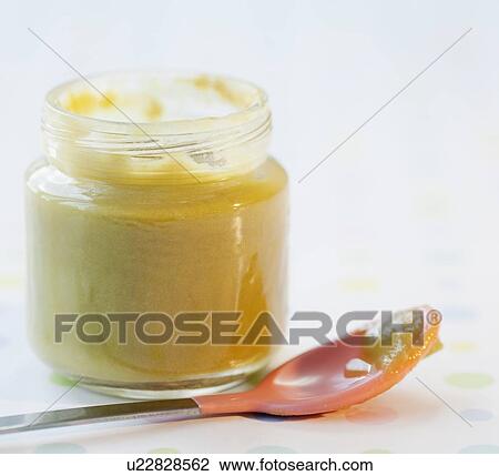 Stock Image - Bowls of assorted baby food. Fotosearch