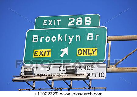 Brooklyn Bridge exit sign View Large Photo Image Stock Photo - Brooklyn Bridge exit sign. Fotosearch