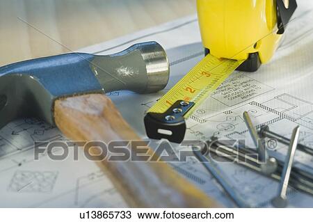 Close up of blueprint and tools View Large Photo Image Stock Image - Close up of blueprint and tools. Fotosearch