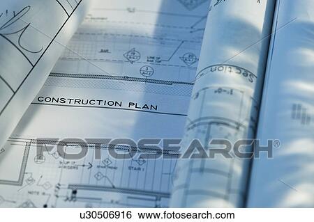 Stock Photograph - Close up of blueprints. Fotosearch