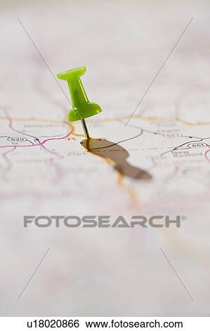 Close up of pin on map location View Large Photo Image Stock Photograph - Close up of pin on map location. Fotosearch