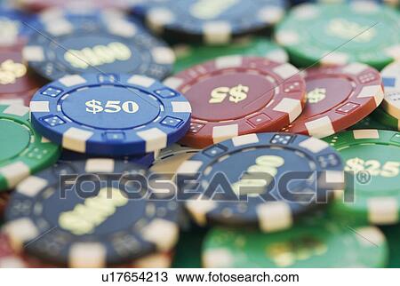 Stock Image - Close up of poker chips. Fotosearch