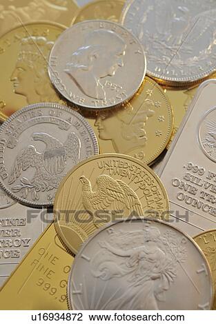 Gold and silver coins View Large Photo Image Stock Image - Gold and silver coins. Fotosearch