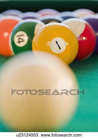 Stock Image - Pool balls in a row. Fotosearch