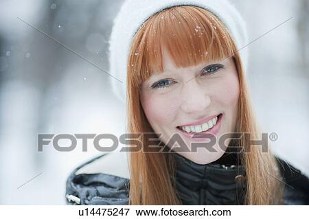 Portrait of woman in snow View Large Photo Image Stock Photo - Portrait of woman in snow. Fotosearch