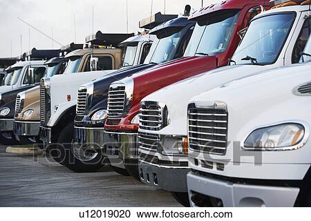 Semi trucks in a row View Large Photo Image Stock Image - Semi trucks in a row. Fotosearch