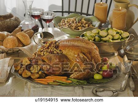 Thanksgiving dinner on table View Large Photo Image Stock Photography - Thanksgiving dinner on table. Fotosearch