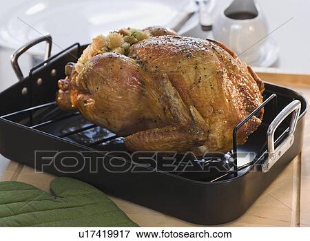 Stock Photo - Thanksgiving turkey in roasting pan. Fotosearch