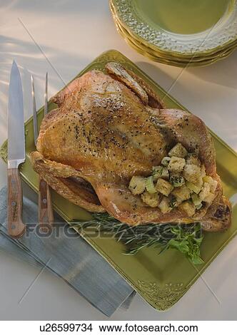 Picture - Thanksgiving turkey on table. Fotosearch