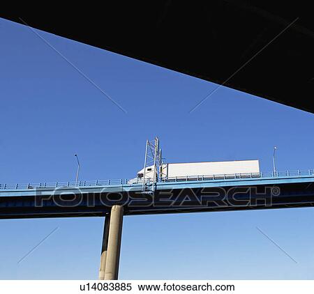 Truck on highway overpass View Large Photo Image Stock Photography - Truck on highway overpass. Fotosearch