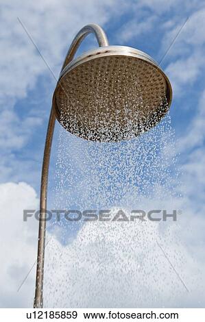 Water from outdoor shower View Large Photo Image Stock Photo - Water from outdoor shower. Fotosearch