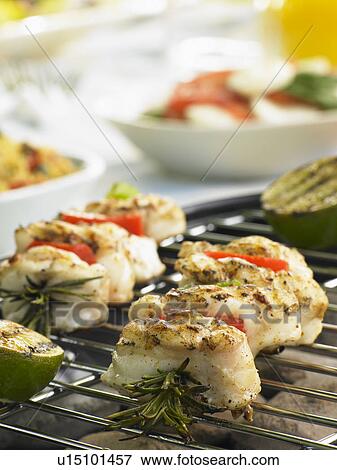 Stock Photo - Al Fresco Dining With Kebabs And Salad. Fotosearch