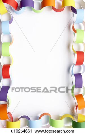 Stock Image - Border Made From Colourful Paper Chain Against White Background. Fotosearch