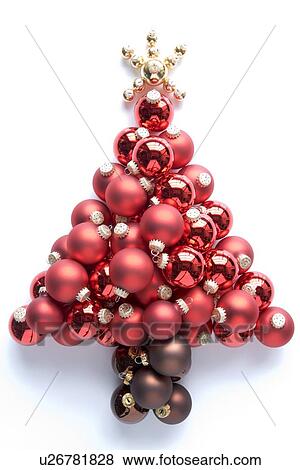 Stock Photo - Christmas Tree Made From Red And Gold Baubles Against White Background. Fotosearch