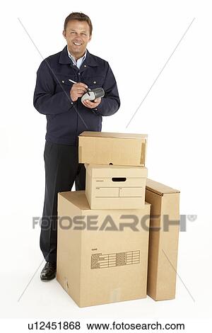 Courier Delivering Parcels View Large Photo Image Stock Photo - Courier Delivering Parcels. Fotosearch