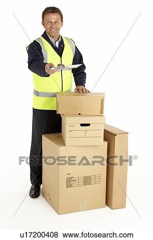 Stock Photo - Courier Delivering Parcels. Fotosearch