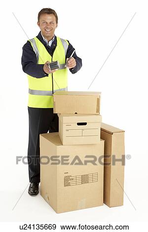 Courier Delivering Parcels View Large Photo Image Stock Photo - Courier Delivering Parcels. Fotosearch