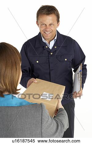 Courier Handing Over A Parcel To An Office Worker View Large Photo Image Stock Photography - Courier Handing Over A Parcel To An Office Worker. Fotosearch